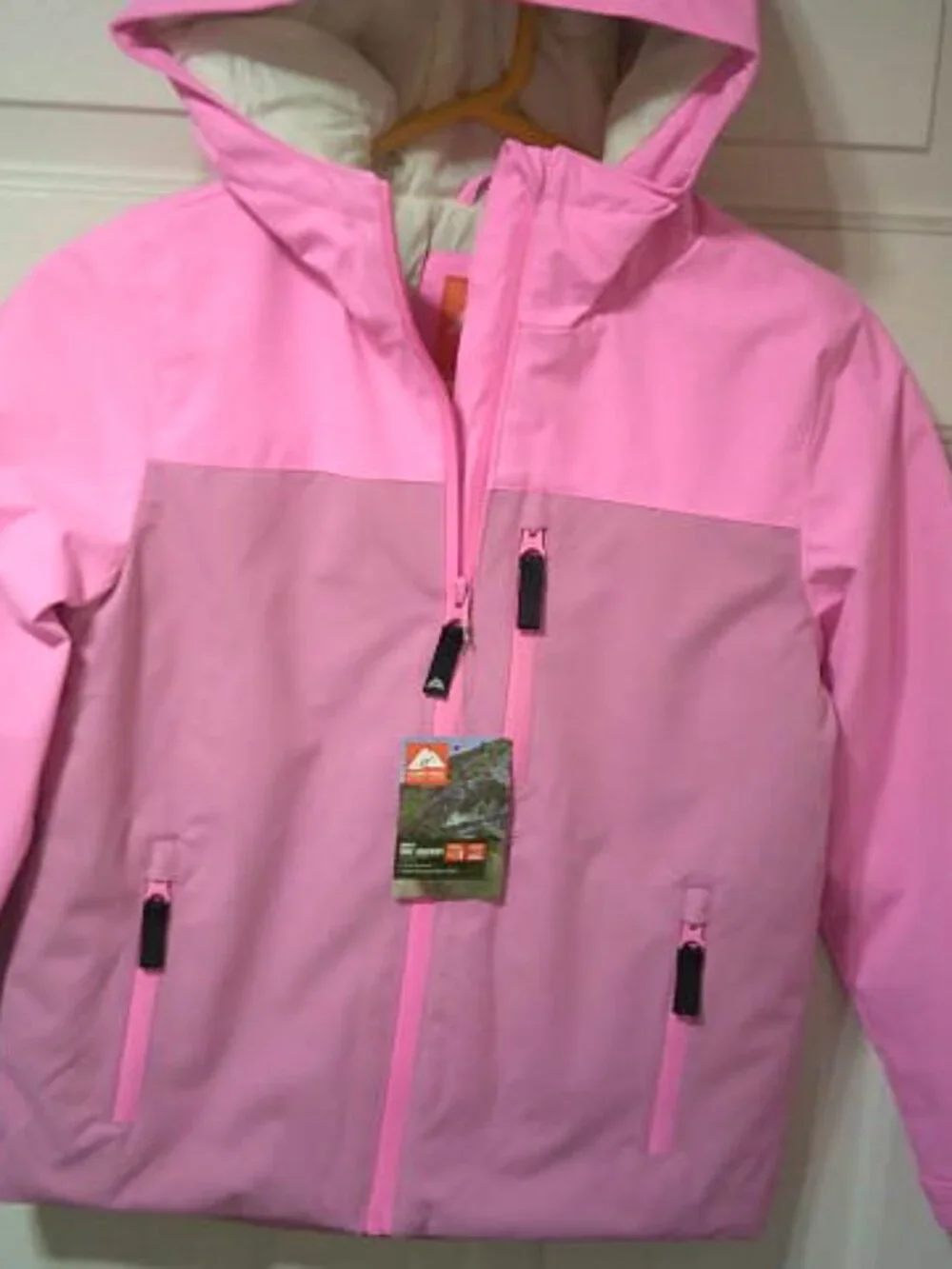 NEW OZARK TRAIL GIRLS SZ M 7/8 PINK SKI JACKET FULL ZIP 3 POCKETS WATER WIND RES